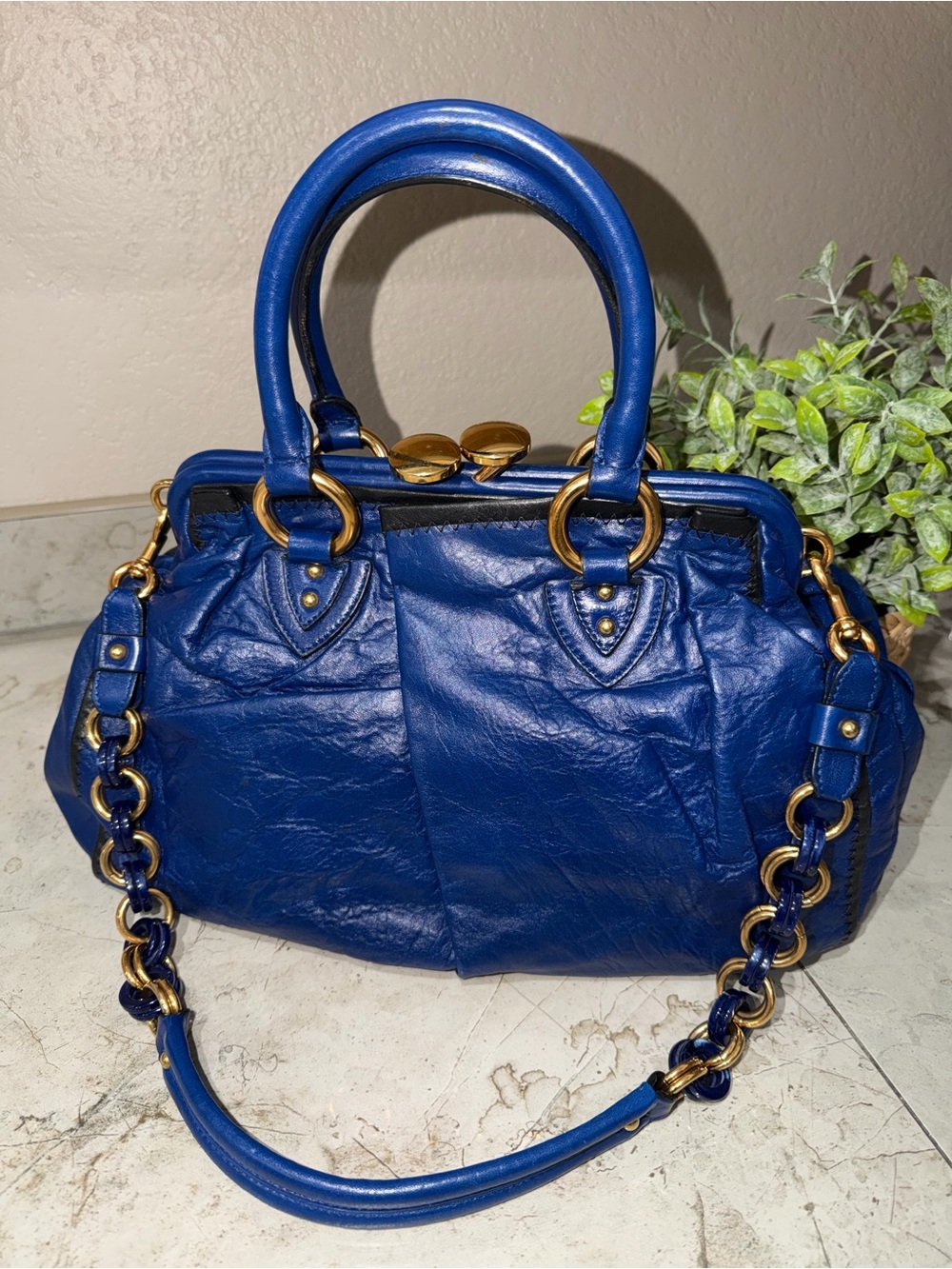 MARC JACOBS Cobalt Blue Safety Pin Stam Handbag - Picture 2 of 14